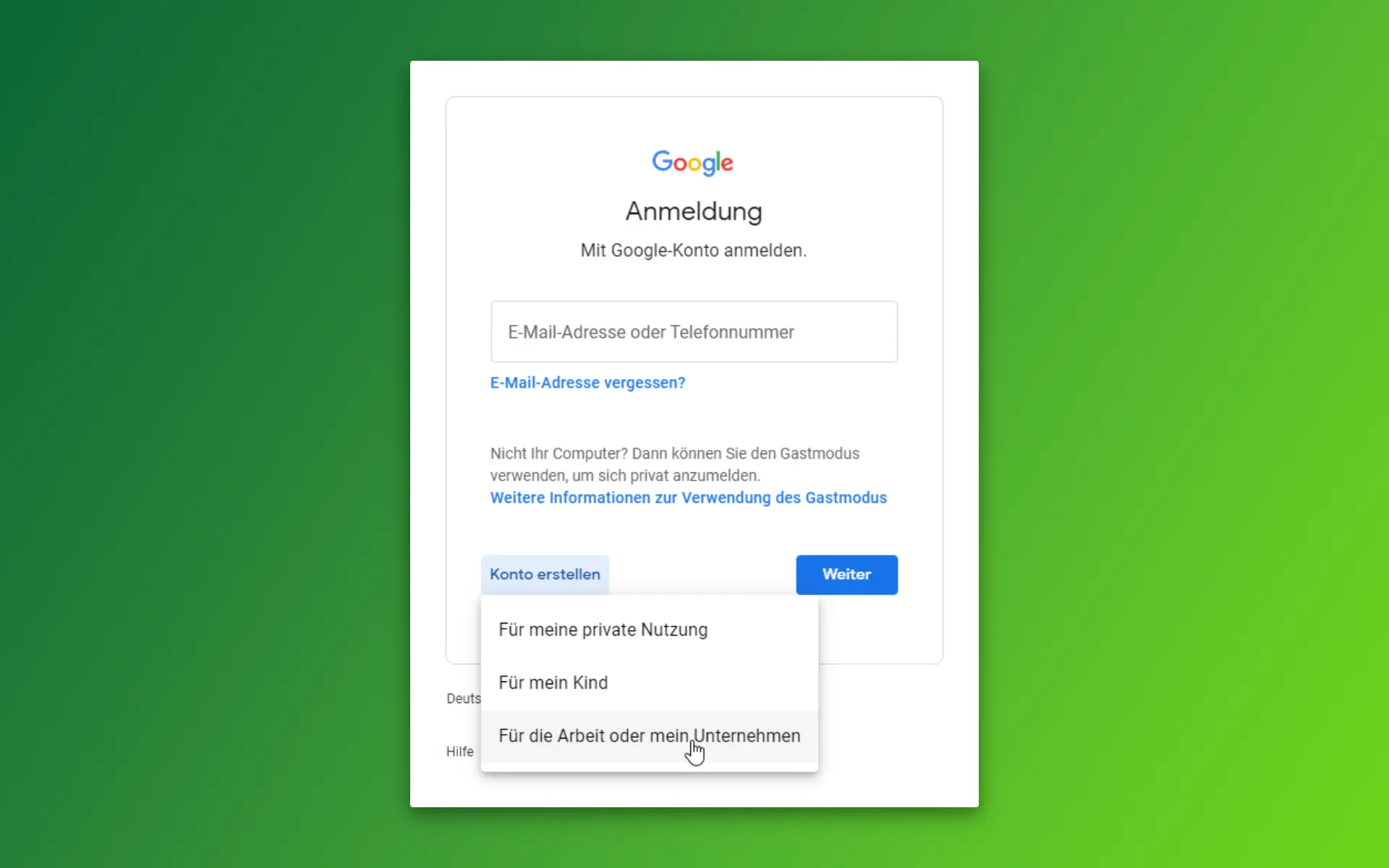 Um ein Google Unternehmensprofil erstellen zu können, brauchst du ein kostenloses Google-Konto.