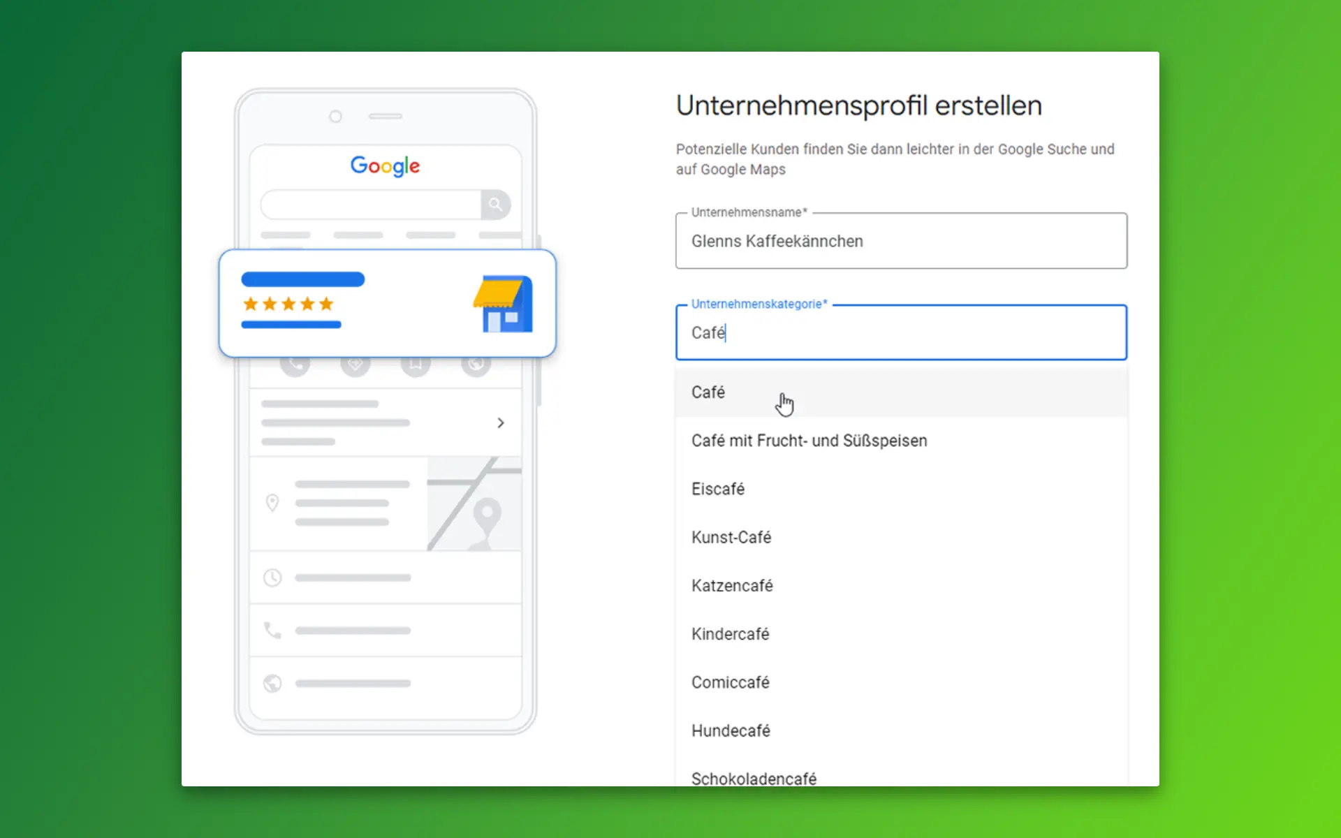 Gib eine Kategorie ein, die deiner Hauptdienstleistung oder deinem Produkt am ähnlichsten ist.