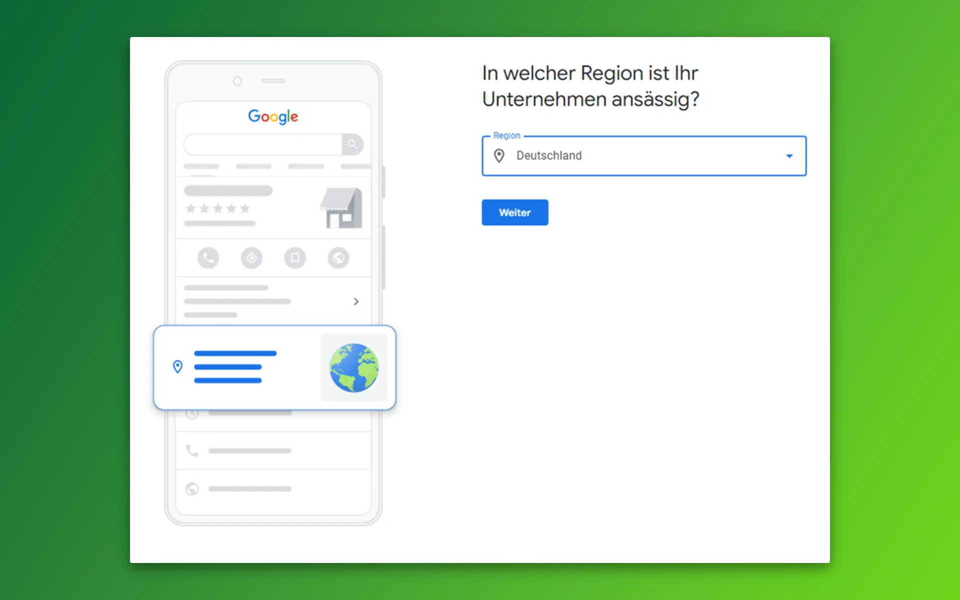 Gib das Land ein, in dem dein Unternehmen ansässig ist.